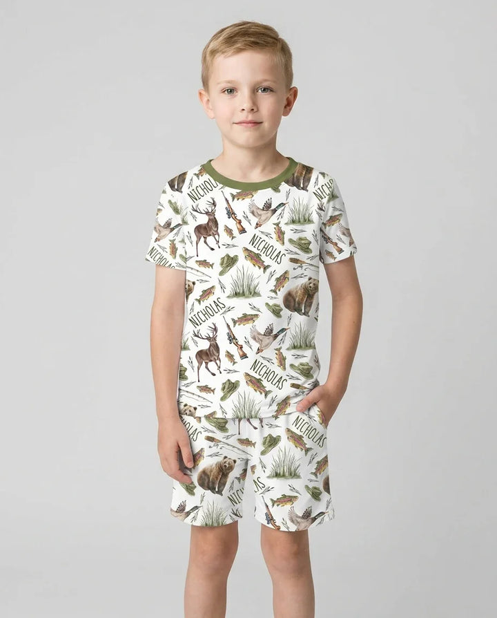 Zweiteiliges Pyjama-Set mit kurzen Ärmeln und Shorts im Sommer-Design