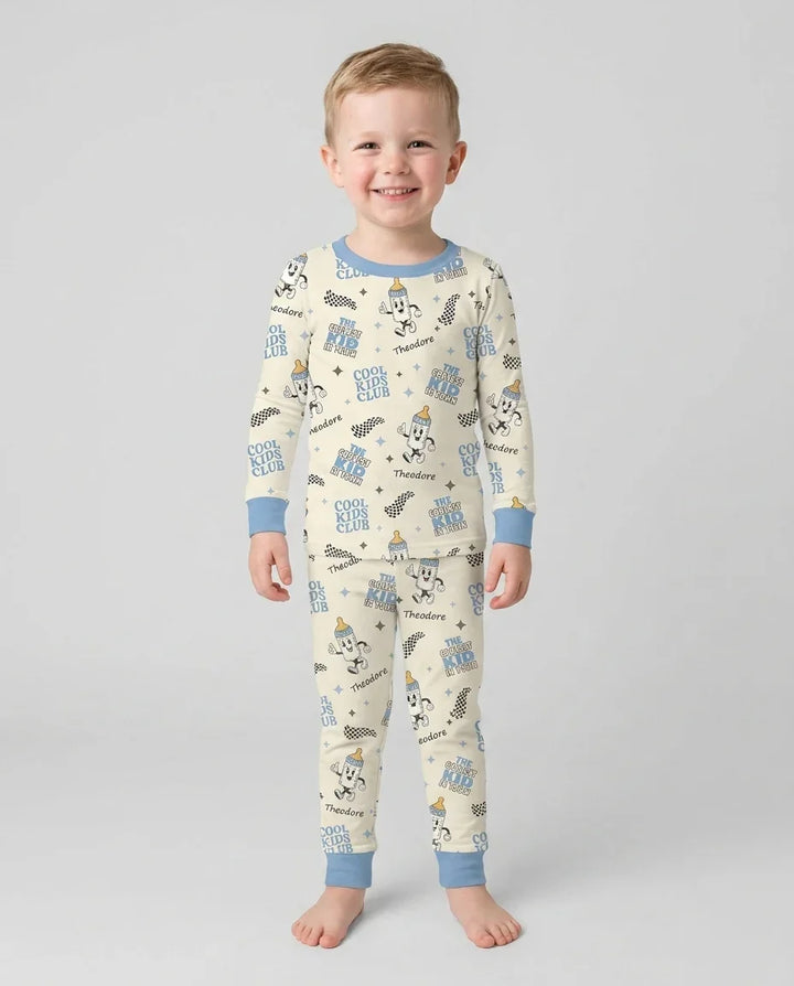 Custom Name Cool Club Daddy & Me Matching Bamboo Two Piece Long Sleeve Pajama Set