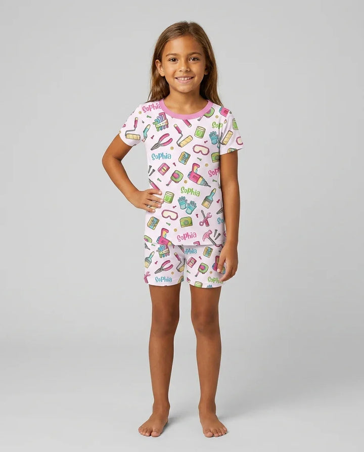 Zweiteiliges Pyjama-Set mit kurzen Ärmeln und Shorts im Sommer-Design
