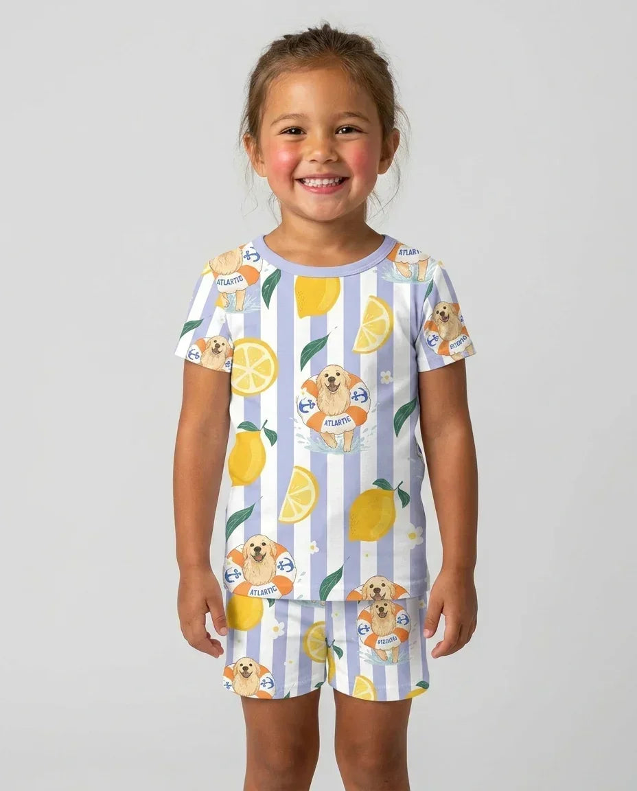 Zweiteiliges Pyjama-Set mit kurzen Ärmeln und Shorts im Sommer-Design