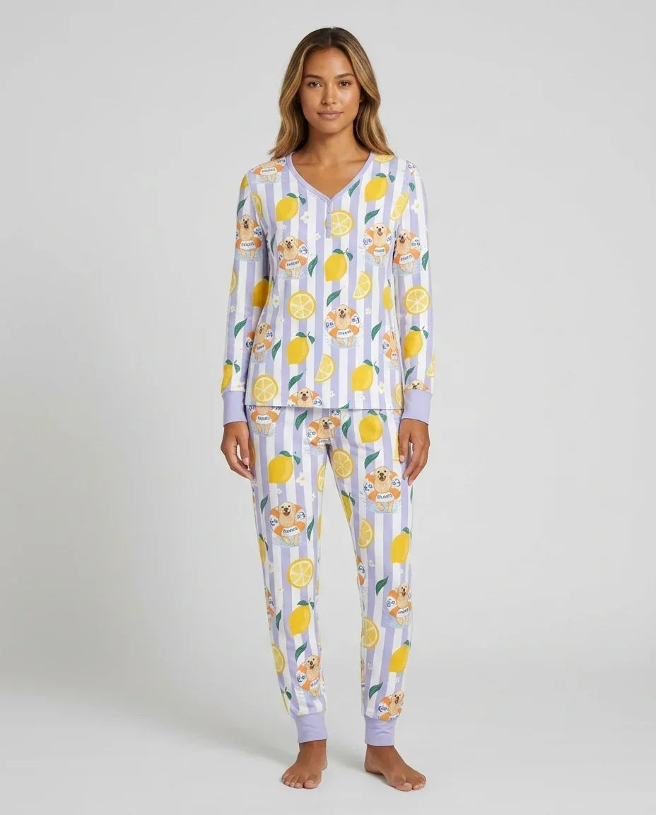 Custom Image Summer Lemon Bamboo Women Pajama Set