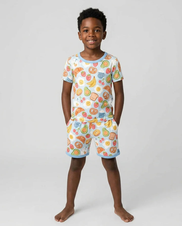 Breakfast Buddies Family Matching Bamboo Two Piece Short Sleeve Shorts Pajama Set