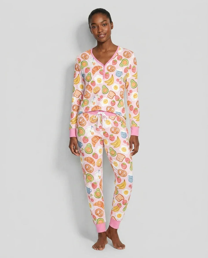 Breakfast Buddies Familien-Pyjama-Set aus Bambus für Damen