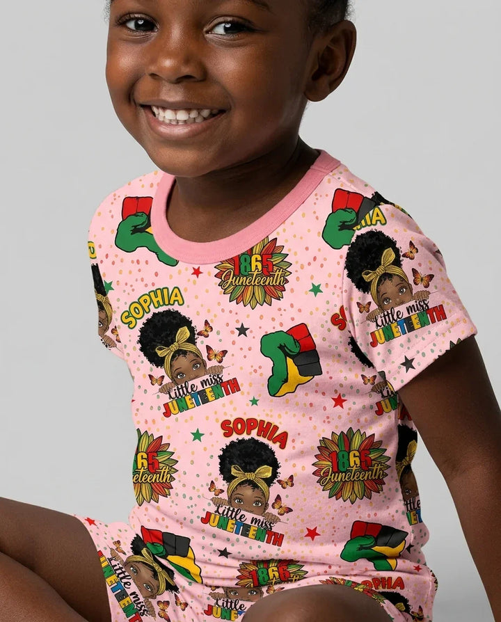 Custom Name Little Miss Juneteenth Bamboo Two Piece Short Sleeve Shorts Pajama Set