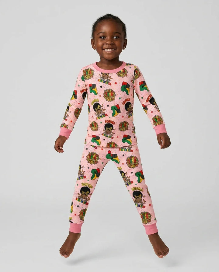 Custom Name Little Miss Juneteenth Bamboo Two Piece Long Sleeve Pajama Set