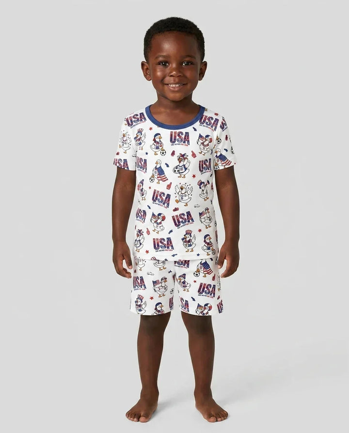 One Nation One Team Bamboo Two Piece Short Sleeve Shorts Pajama Set