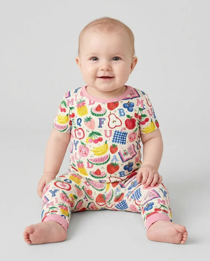 Back To School Fruit Alphabet Bamboo Two Piece Short Sleeve Pajama Set