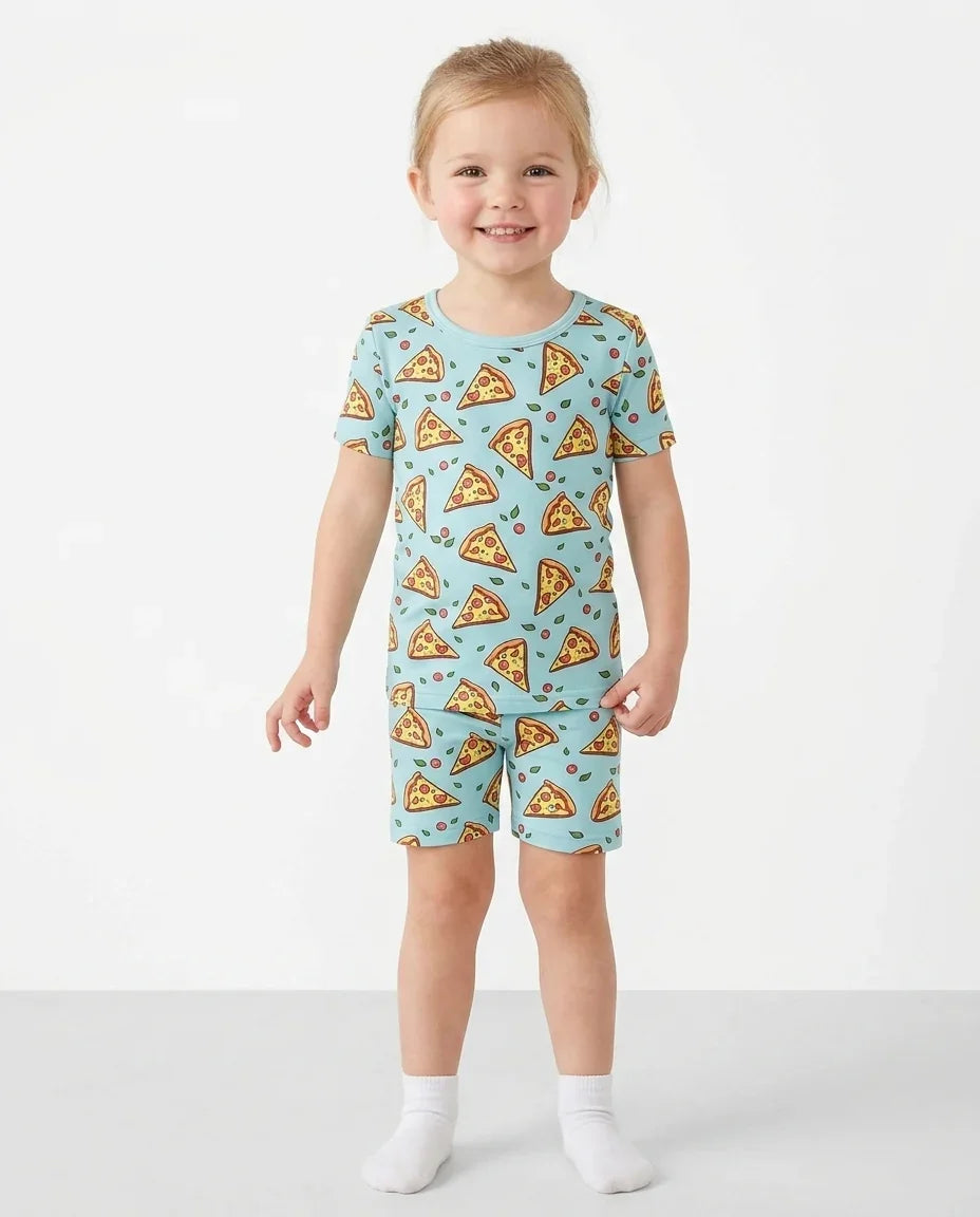 Pizza Doodle Bambus Zweiteiliges Kurzarm-Shorts-Pyjama-Set