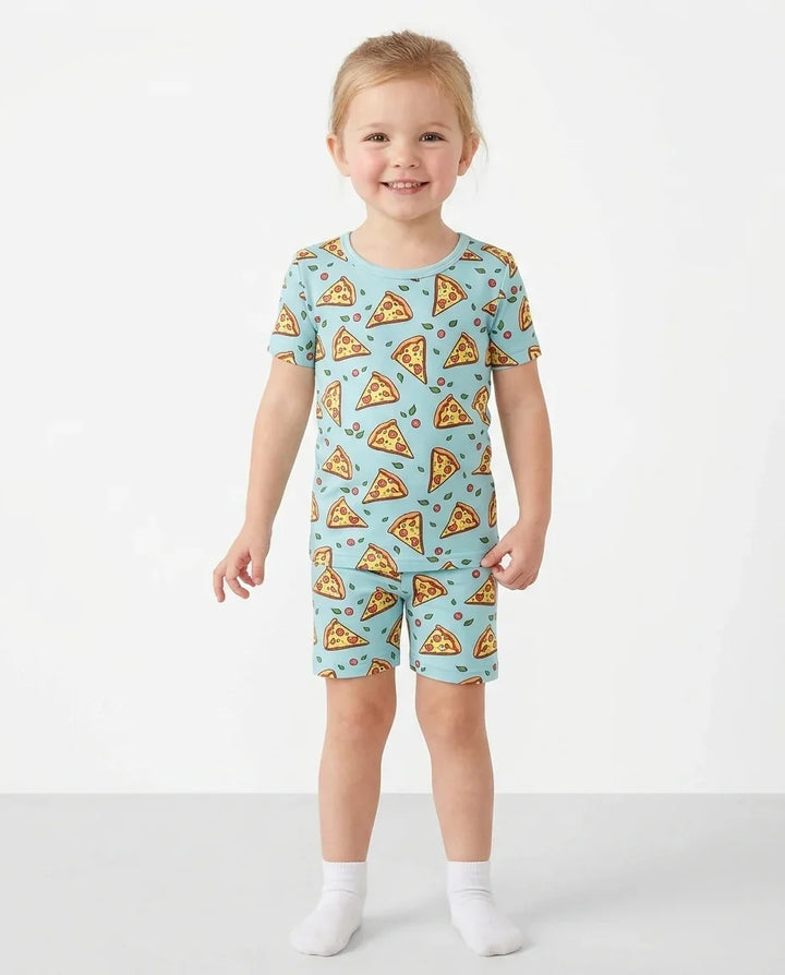 Pizza Doodle Bambus Zweiteiliges Kurzarm-Shorts-Pyjama-Set