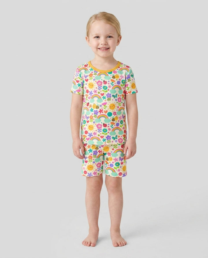 Sommer-Sonnenschein Bambus Zweiteiler Kurzarm Shorts Pyjama-Set