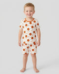 Orangefarbener Basketball-Bambus-Zweiteiler, Kurzarm-Shorts-Pyjama-Set