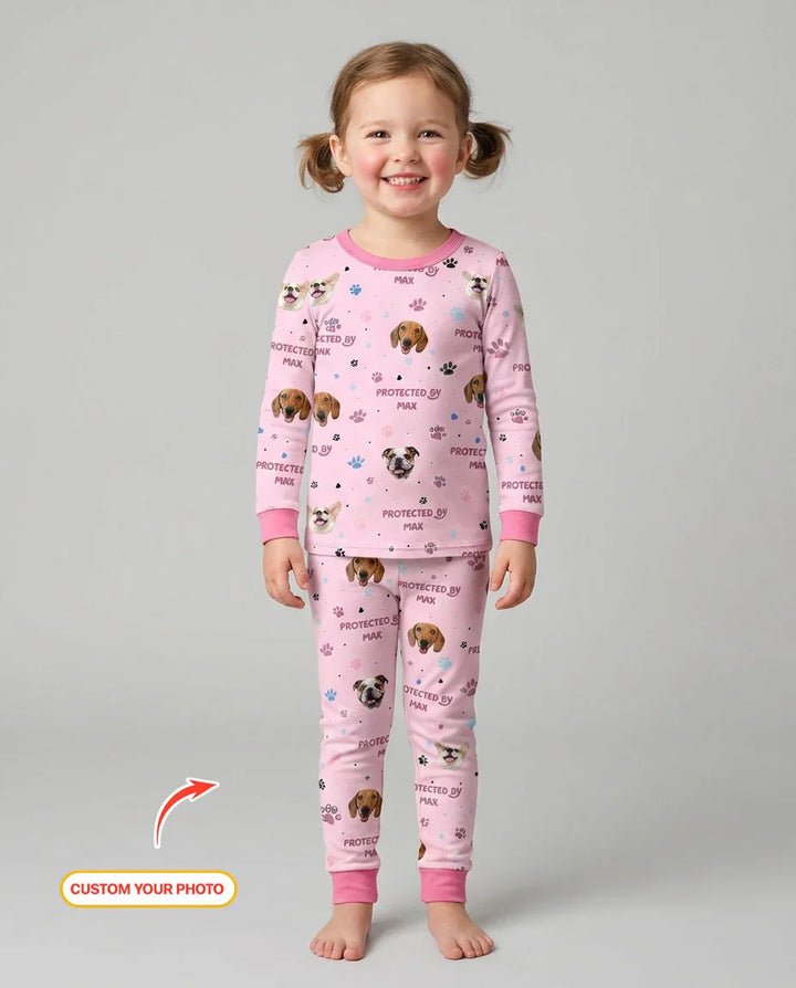 Custom Dog Photos "Protected By" Pawfect Blue Bamboo Two Piece Long Sleeve Pajama Set