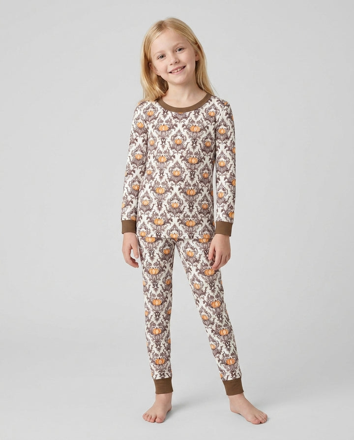 Pumpkin Toile Family Matching Bamboo Two Piece Long Sleeve Pajama Set