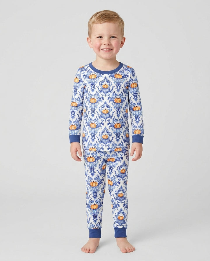 Pumpkin Toile Family Matching Bamboo Two Piece Long Sleeve Pajama Set