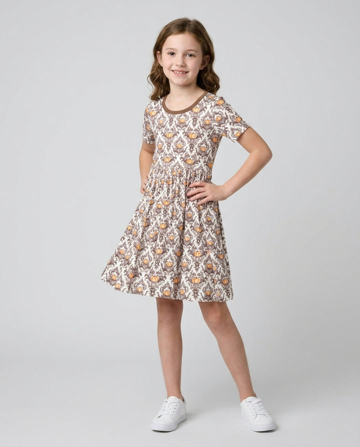Pumpkin Toile Family Matching Bamboo Twirl Dress