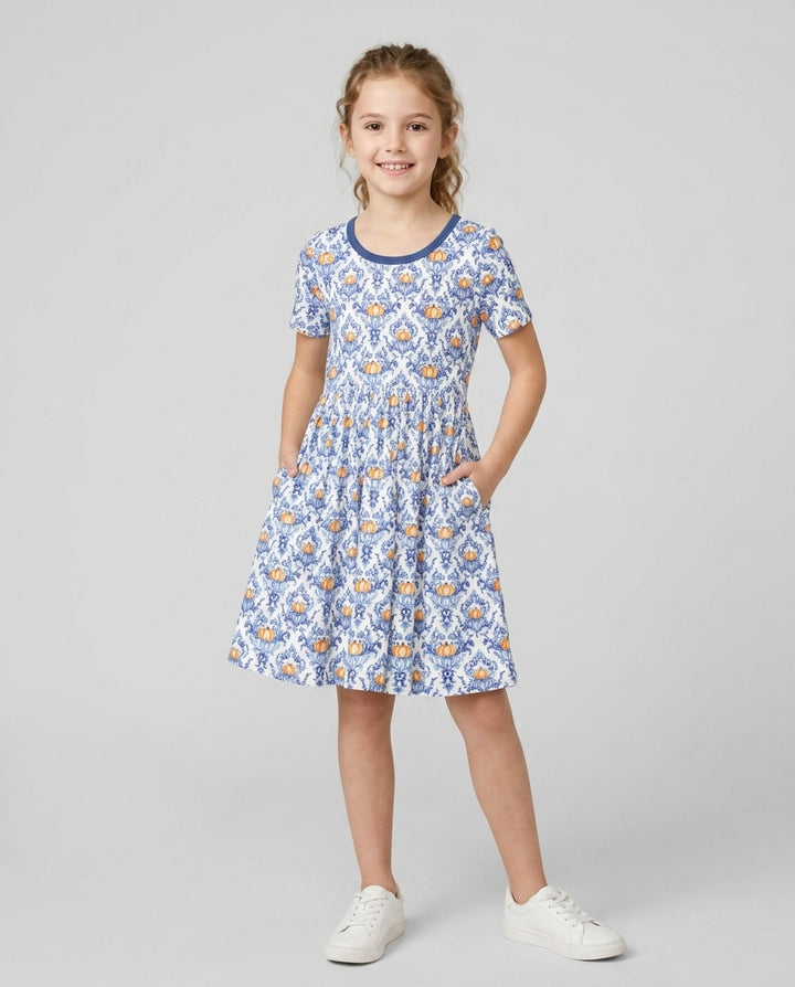 Pumpkin Toile Family Matching Bamboo Twirl Dress