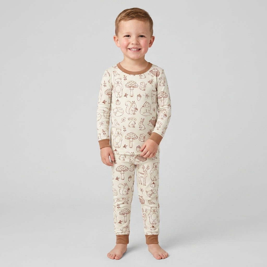 Autumn Woodland Bamboo Two Piece Long Sleeve Pajama Set