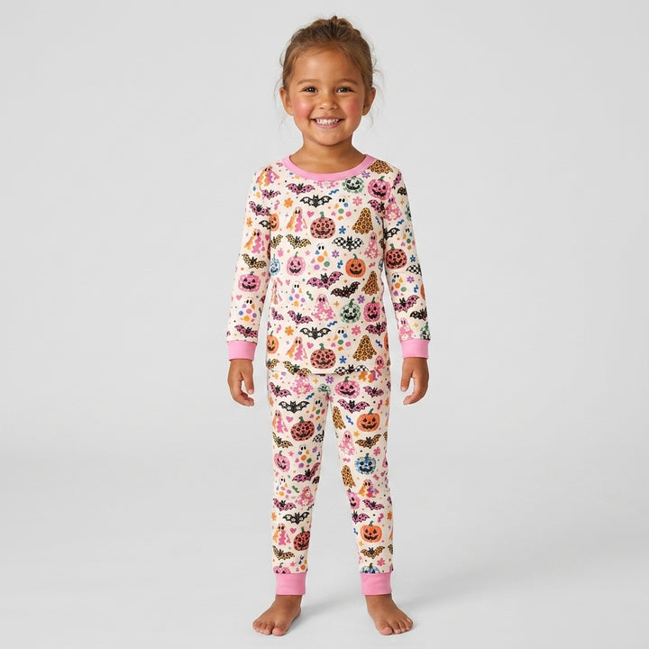 Funky Retro Ghosts Bamboo Two Piece Long Sleeve Pajama Set