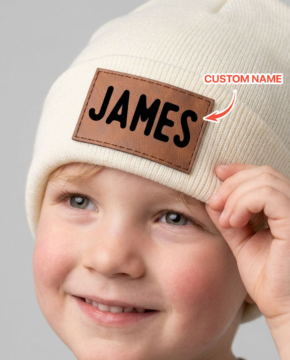 Custom Name Leather Patch Beanie
