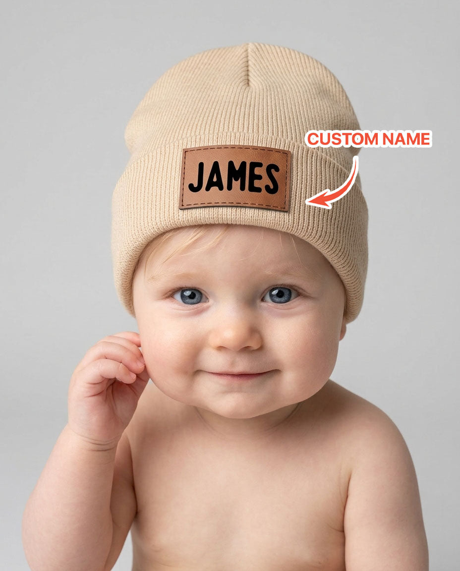 Custom Name Leather Patch Beanie