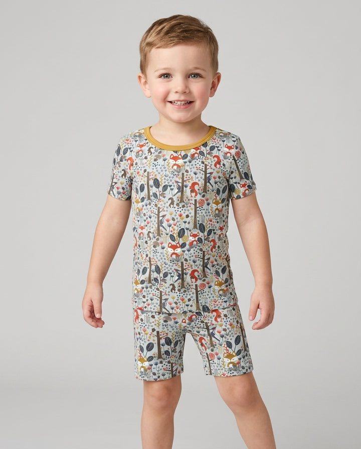 Rustic Woodland Foxes Bamboo Two Piece Short Sleeve Shorts Pajama Set