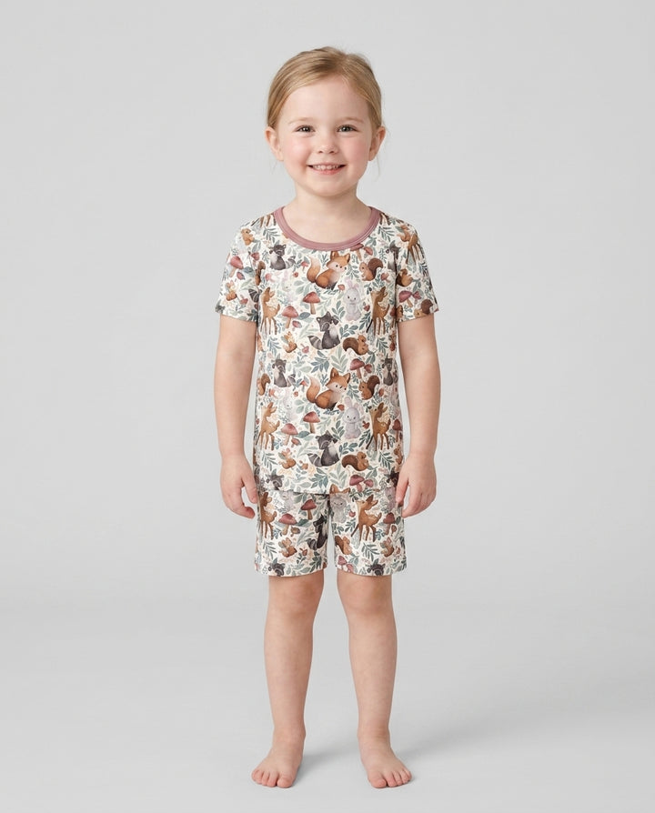 Whimsical Woodland Friends Bamboo Two Piece Short Sleeve Shorts Pajama Set