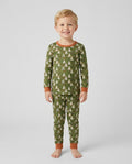 Cute Ghost Halloween Moss Green Floral Bamboo Two Piece Long Sleeve Pajama Set