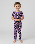 Spooky Black Cat Halloween Purple Bats Bamboo Two Piece Short Sleeve Pajama Set