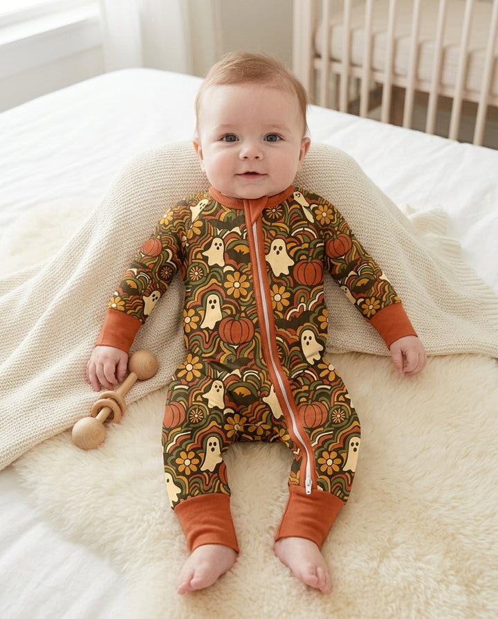 Retro Halloween Ghost Pumpkin Floral Bamboo Convertible Zippy