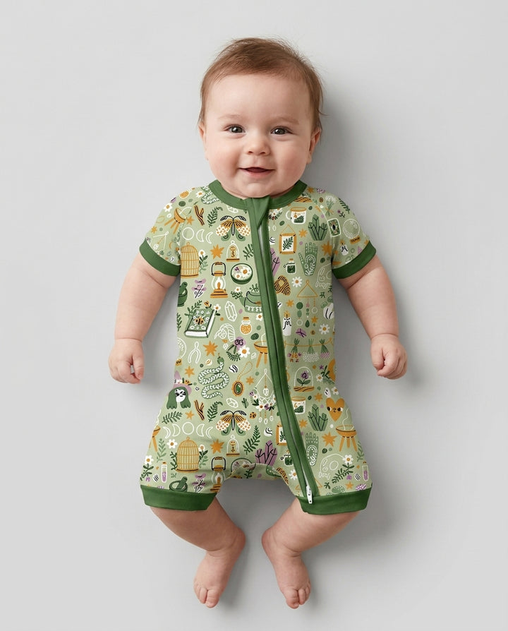 Boho Witchy Celestial Magic Floral Bamboo Shorty Zippy