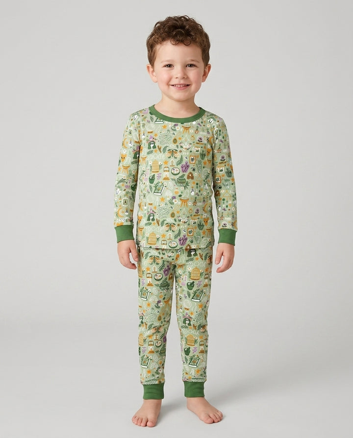 Boho Witchy Celestial Magic Floral Bamboo Two Piece Long Sleeve Pajama Set