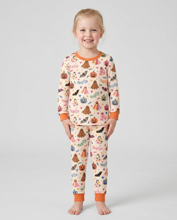 Funky Retro Halloween Bamboo Two Piece Long Sleeve Pajama Set
