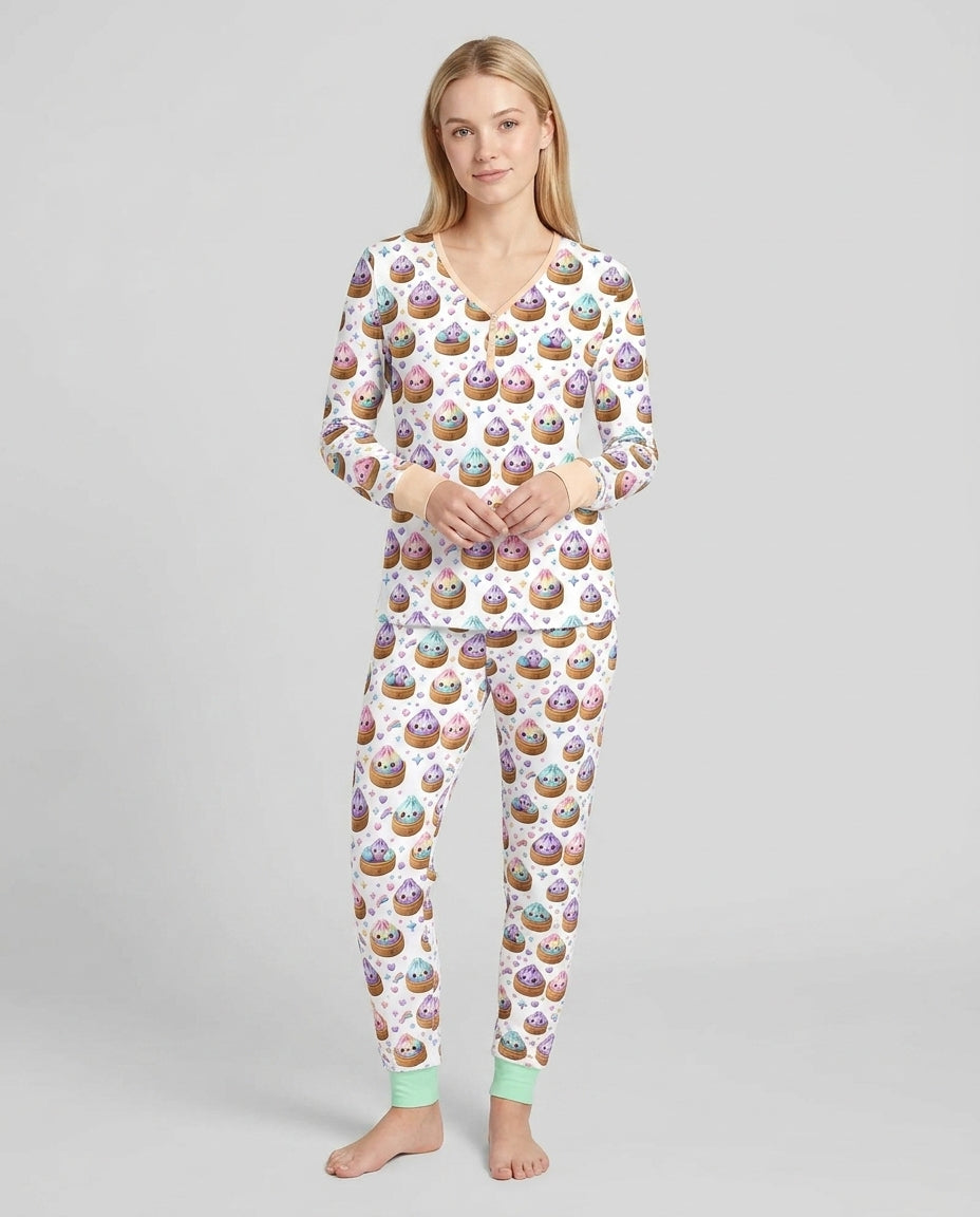 Cute Glitter Dumpling Bamboo Women Pajama Set