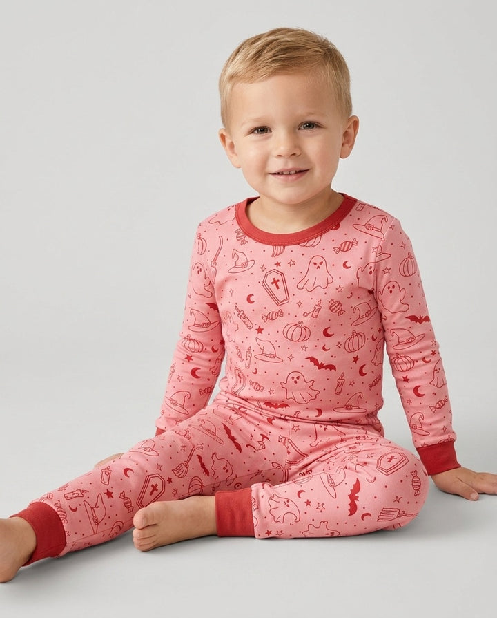 Cute Aesthetic Spooky Halloween Boo Bamboo Two Piece Long Sleeve Pajama Set