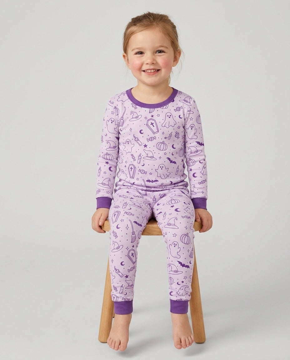 Cute Aesthetic Spooky Halloween Boo Bamboo Two Piece Long Sleeve Pajama Set