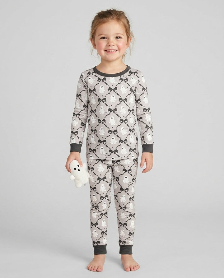 Cute Ghost Boo Coquette Halloween Bamboo Two Piece Long Sleeve Pajama Set