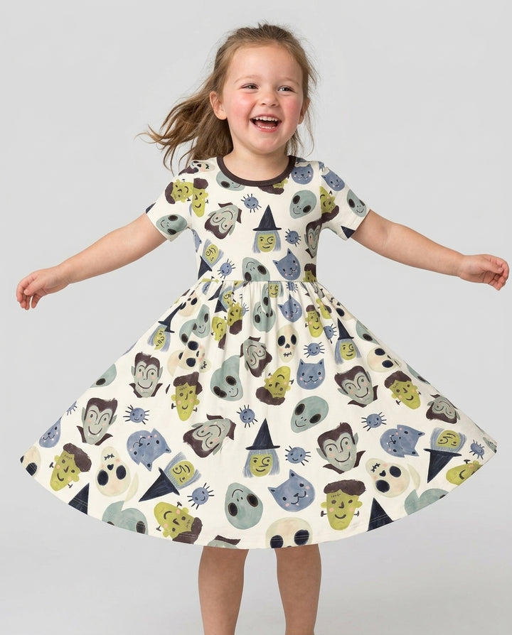 Halloween Face Bamboo Twirl Dress