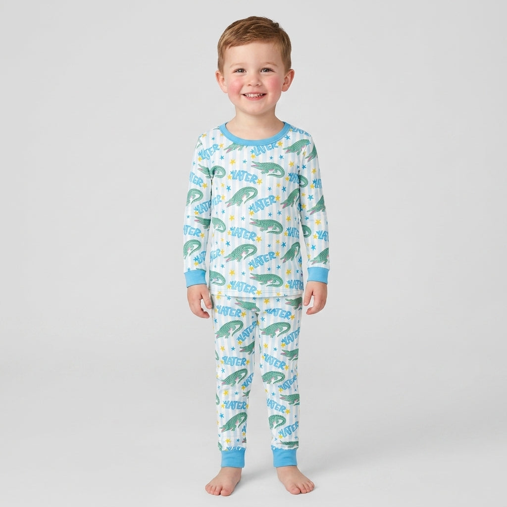 Later Gator After A While Crocodile Bamboo Two Piece Long Sleeve Pajama Set