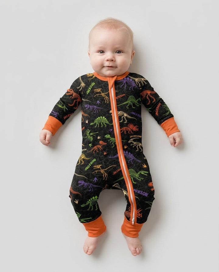Dinosaur Skeleton Halloween Custom Name - Personalized Bamboo Convertible Zippy