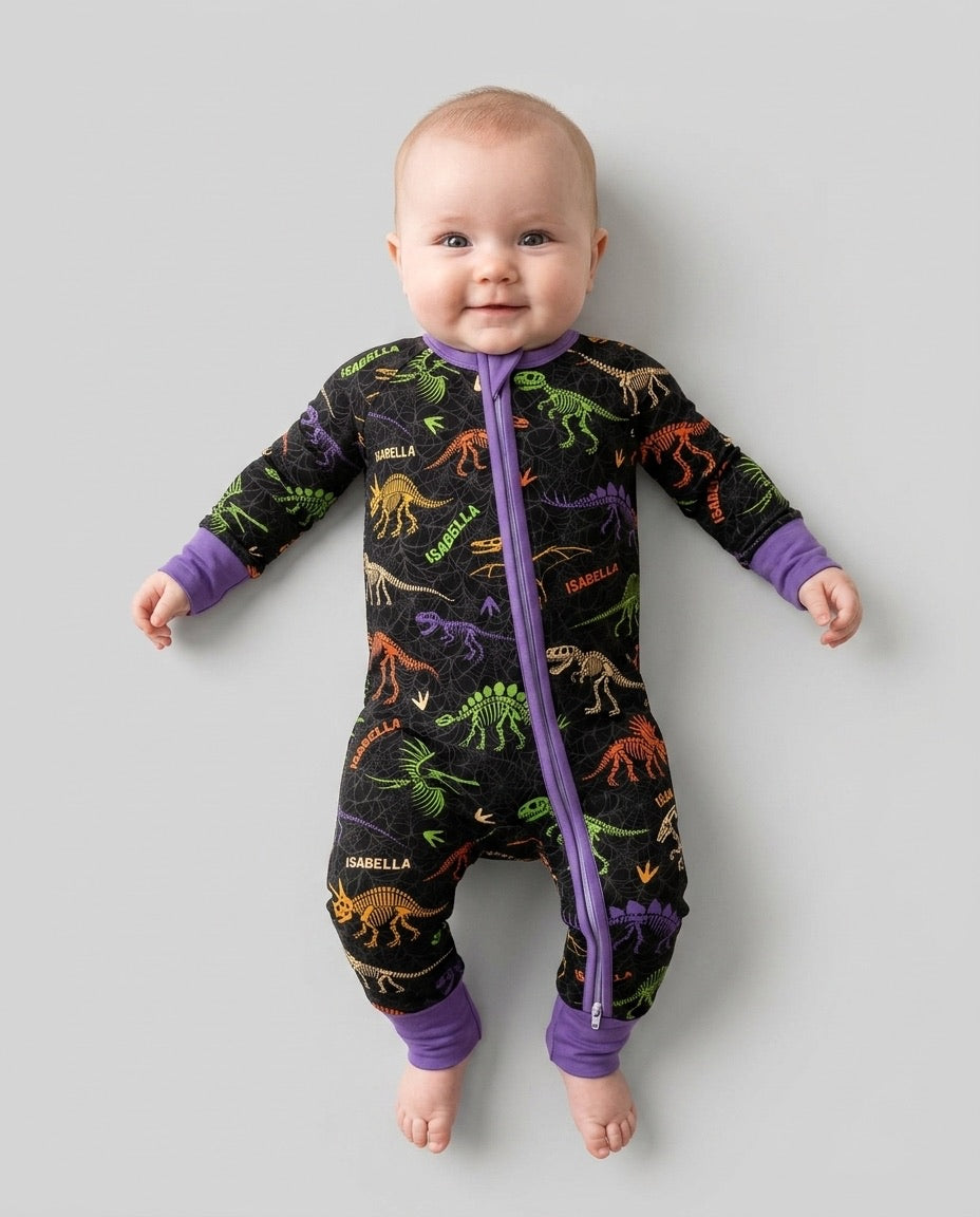 Dinosaur Skeleton Halloween Custom Name - Personalized Bamboo Convertible Zippy