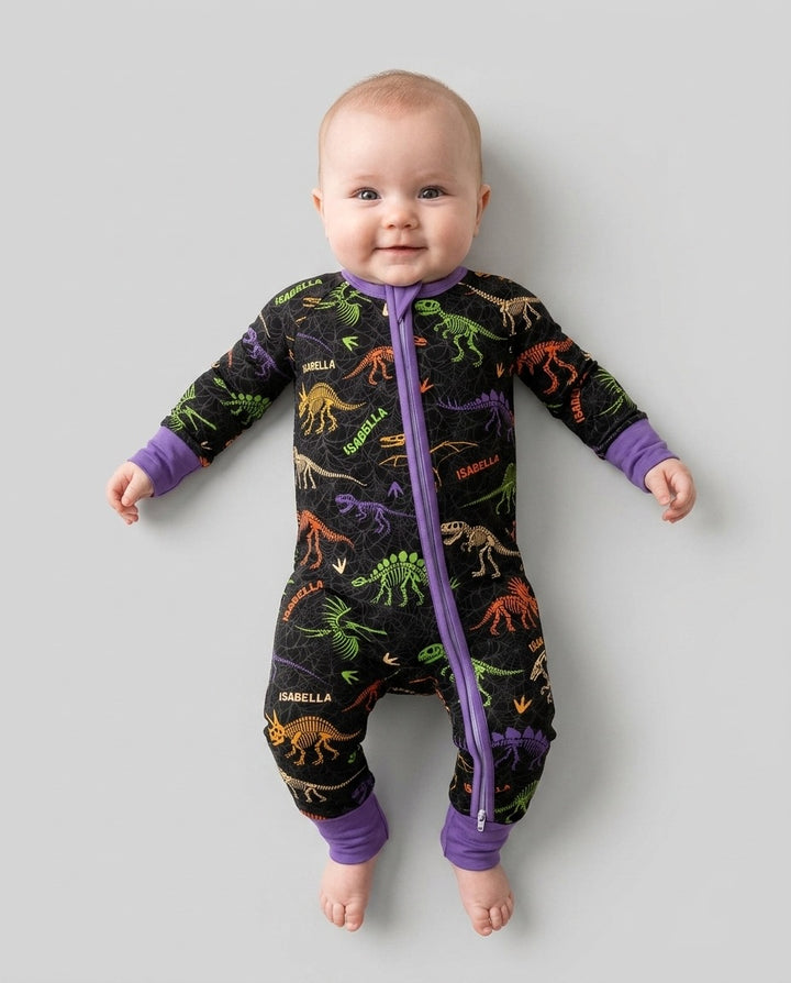 Dinosaur Skeleton Halloween Custom Name - Personalized Bamboo Convertible Zippy