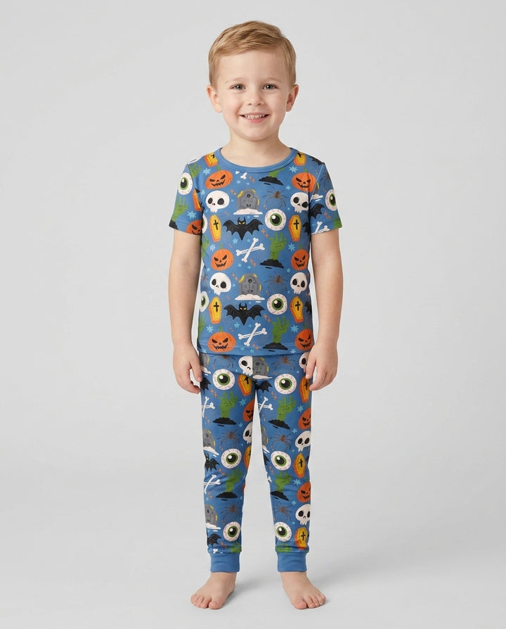 Little Monsters Bamboo Two Piece Short Sleeve Pajama Set For Haloween