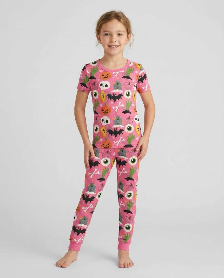 Little Monsters Bamboo Two Piece Short Sleeve Pajama Set For Haloween
