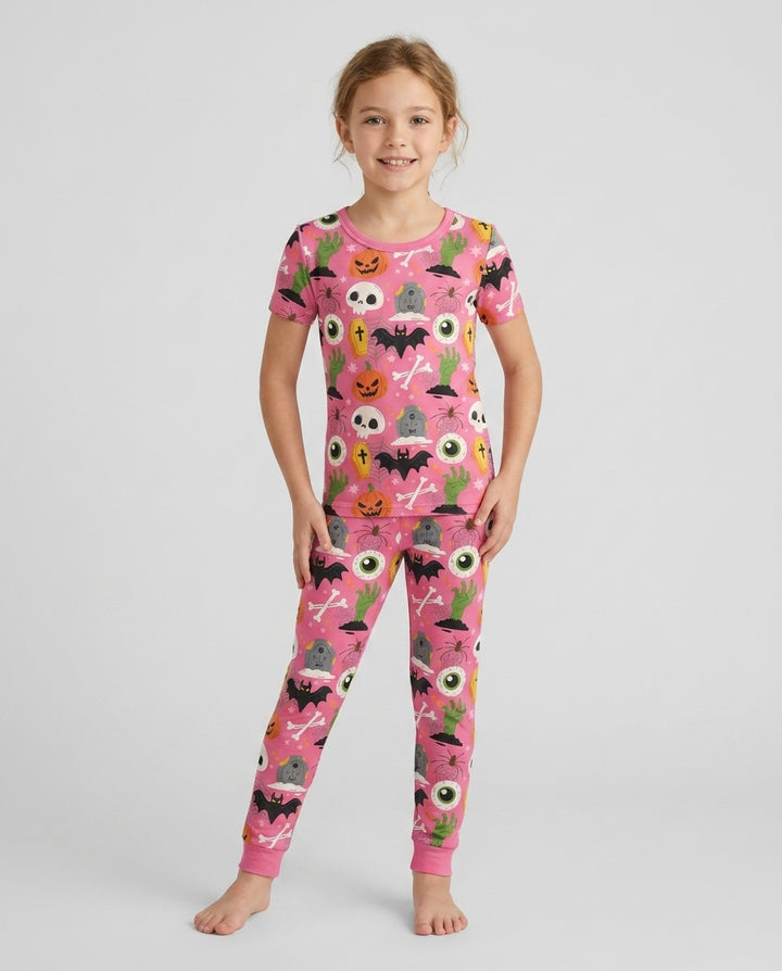 Little Monsters Bamboo Two Piece Short Sleeve Pajama Set For Haloween