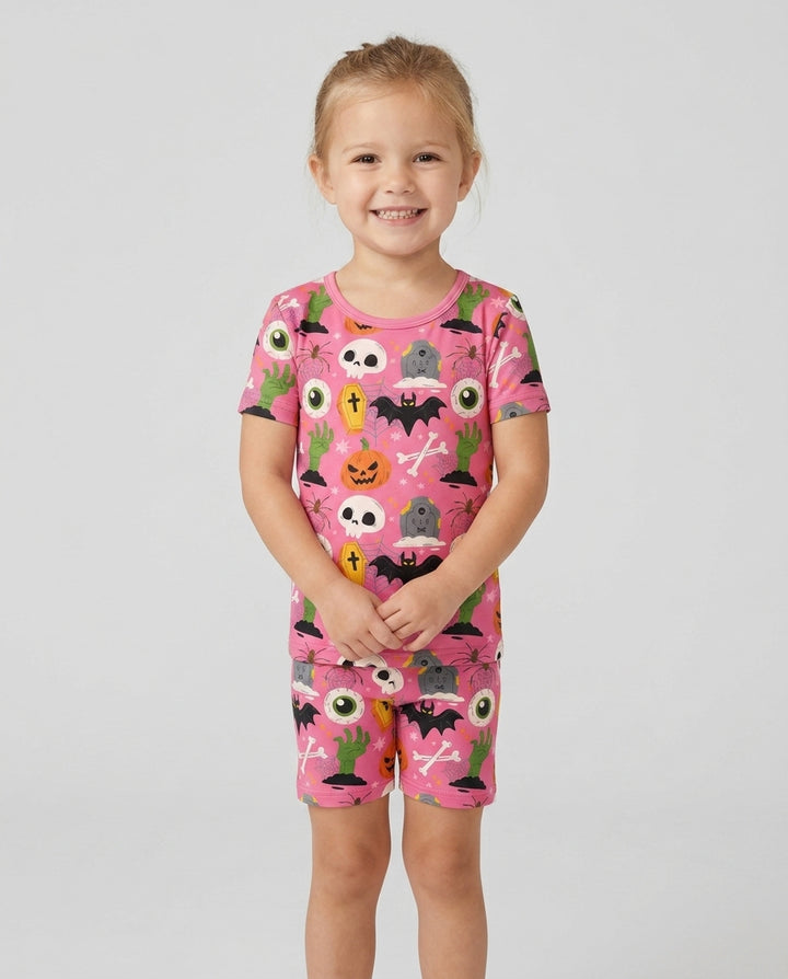 Little Monsters Bambus Zweiteiliger Schlafanzug mit kurzen Ärmeln und Shorts für Halloween