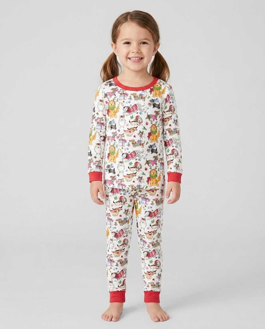 Festive Christmas Pups Bamboo Two Piece Long Sleeve Pajama Set