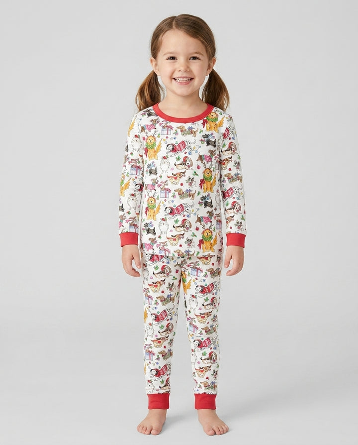 Festive Christmas Pups Bamboo Two Piece Long Sleeve Pajama Set