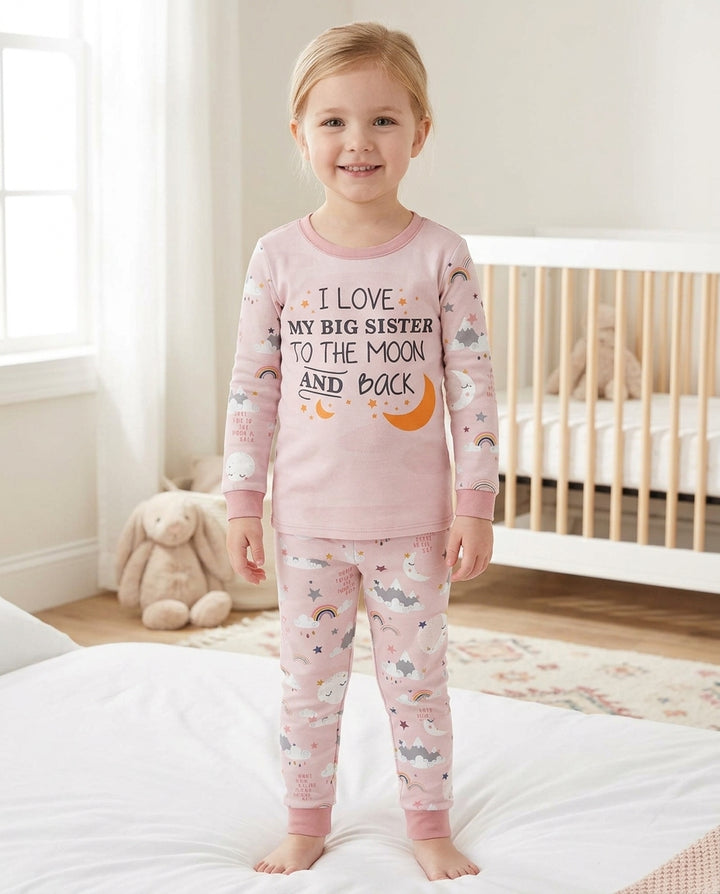 I Love My Big Sister To The Moon And Back Bamboo Two Piece Long Sleeve Pajama Set