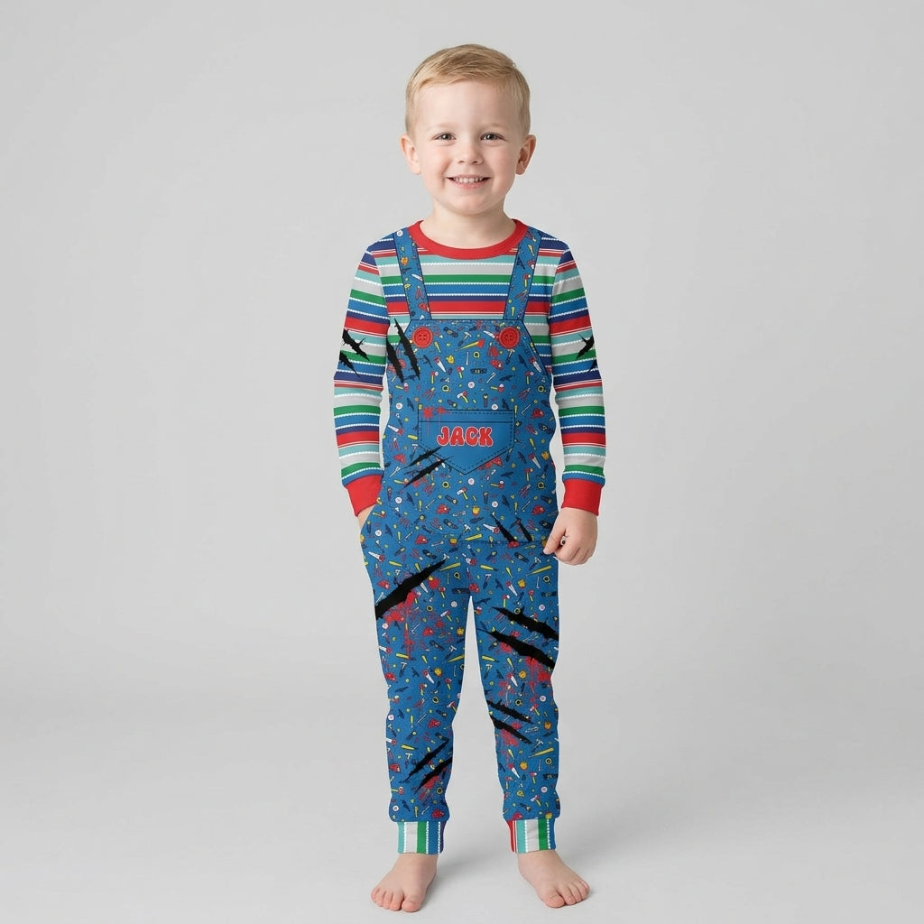 Custom Name Creepy Doll Halloween Bamboo Two Piece Long Sleeve Pajama Set