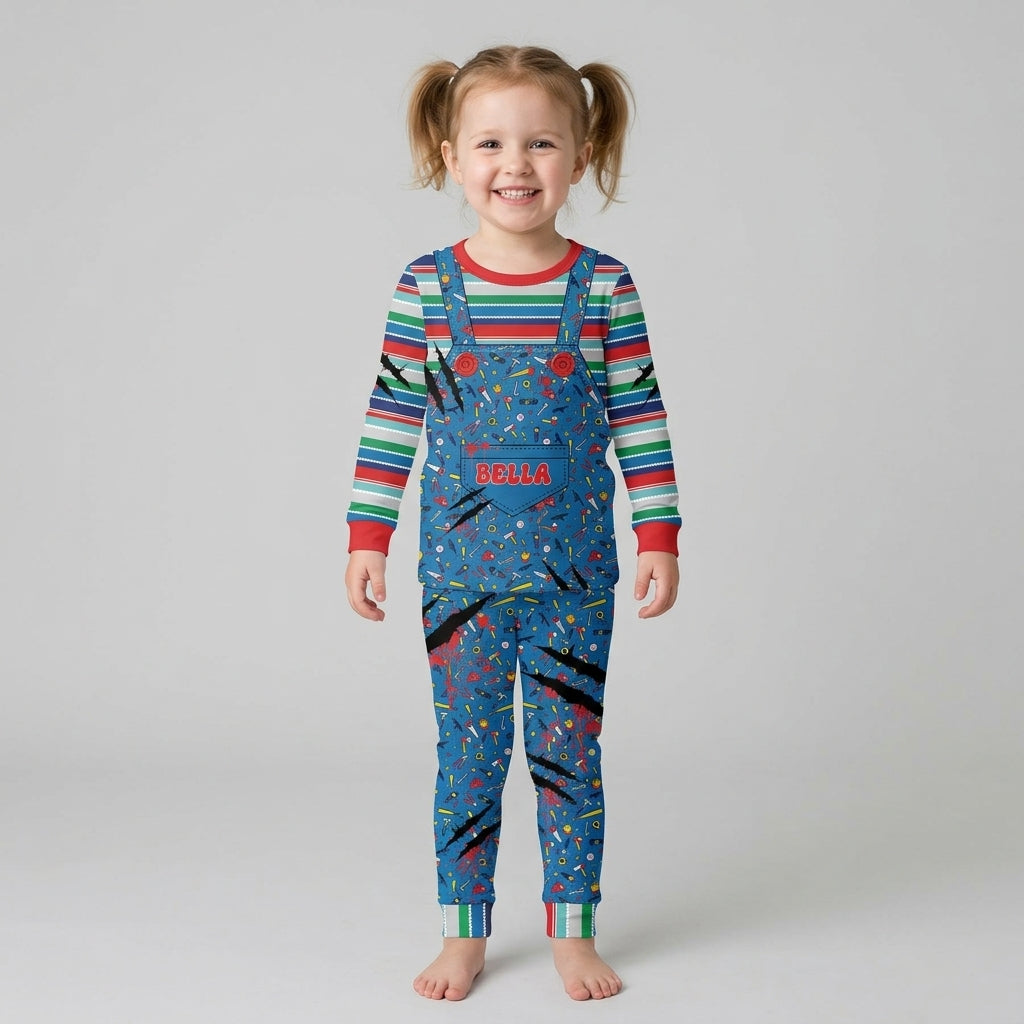 Custom Name Creepy Doll Halloween Bamboo Two Piece Long Sleeve Pajama Set